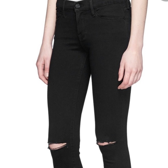 Frame Denim Le Skinny de Jeanne Raw-Edge Step Hem Jeans Size 25 Black Wash - Picture 3 of 14